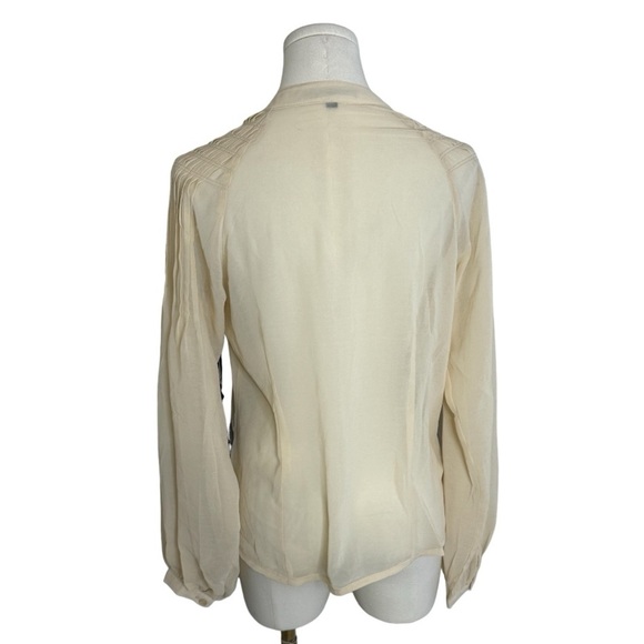 LOVE STITCH  Cream Sheer Button Down Lace Top Shirt Blouse Work Party size S NWT - Picture 2 of 9